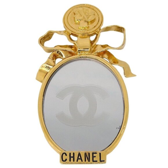 Chanel Bow Mirror Brooch Pin Gold 152869 - Picture 1 of 4
